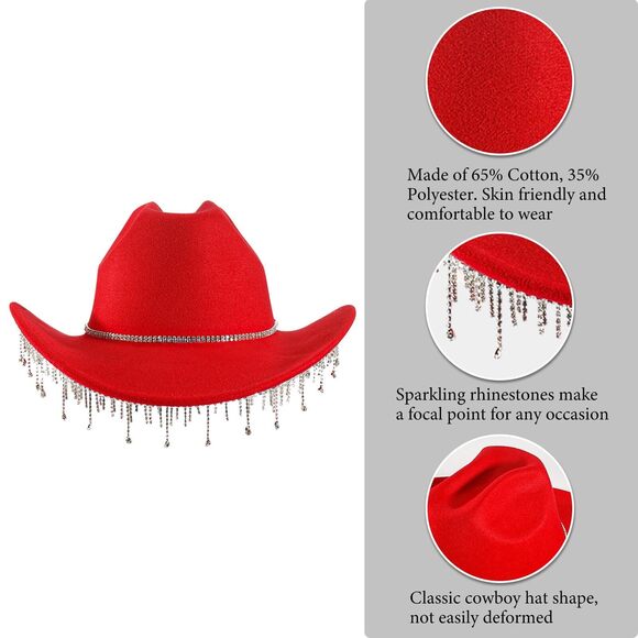 1986 Womens Rhinestone Hat Cowboy Cowgirl Wide Brim Diamond-glitter Western main image 3